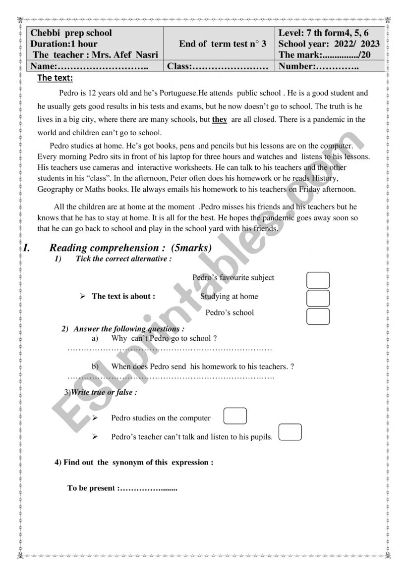 full term test n 3 worksheet