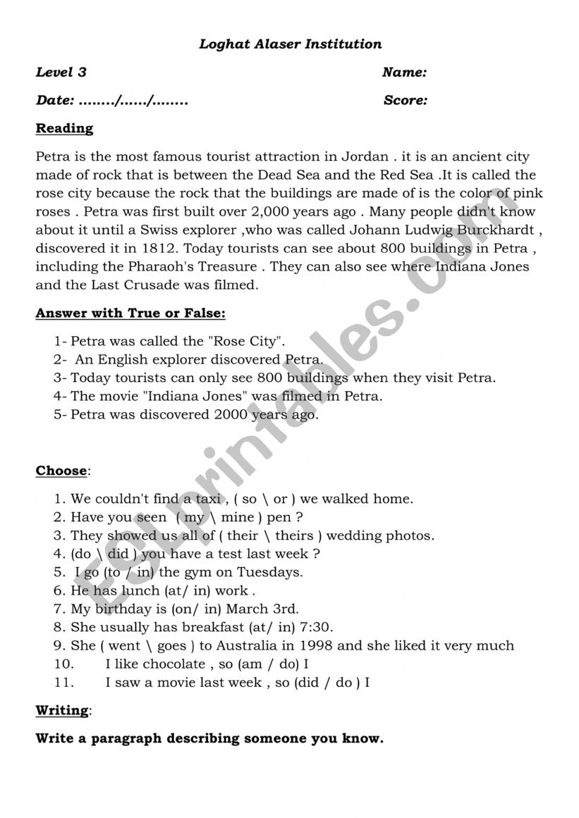 General Test worksheet