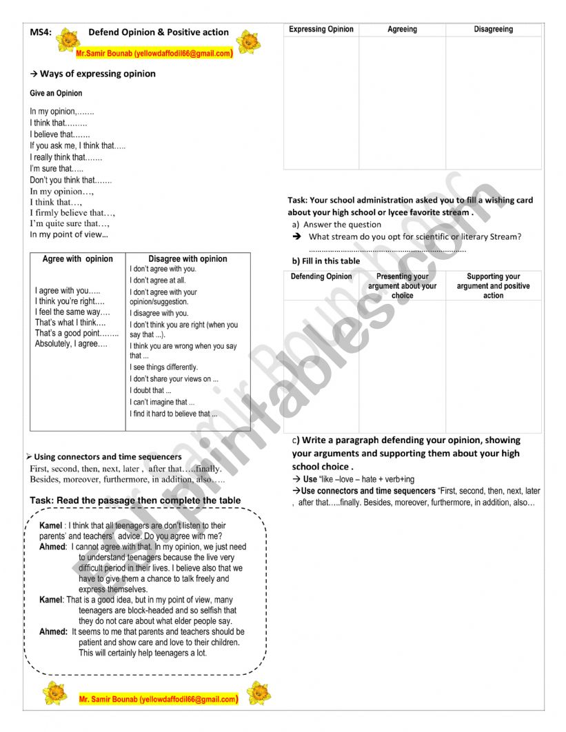 express opinion worksheet