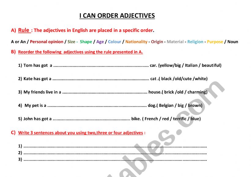i CAN ORDER ADJECTIVES IN ENGLISH