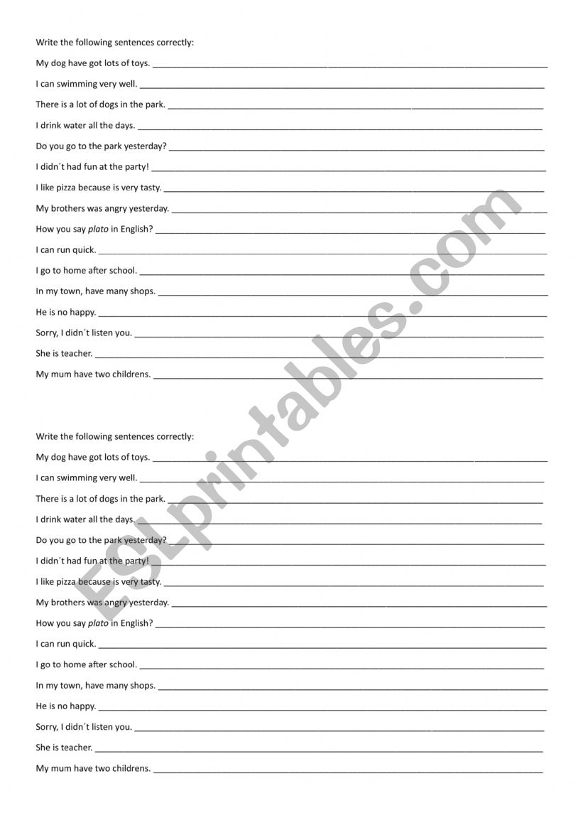 Sentence Correction worksheet