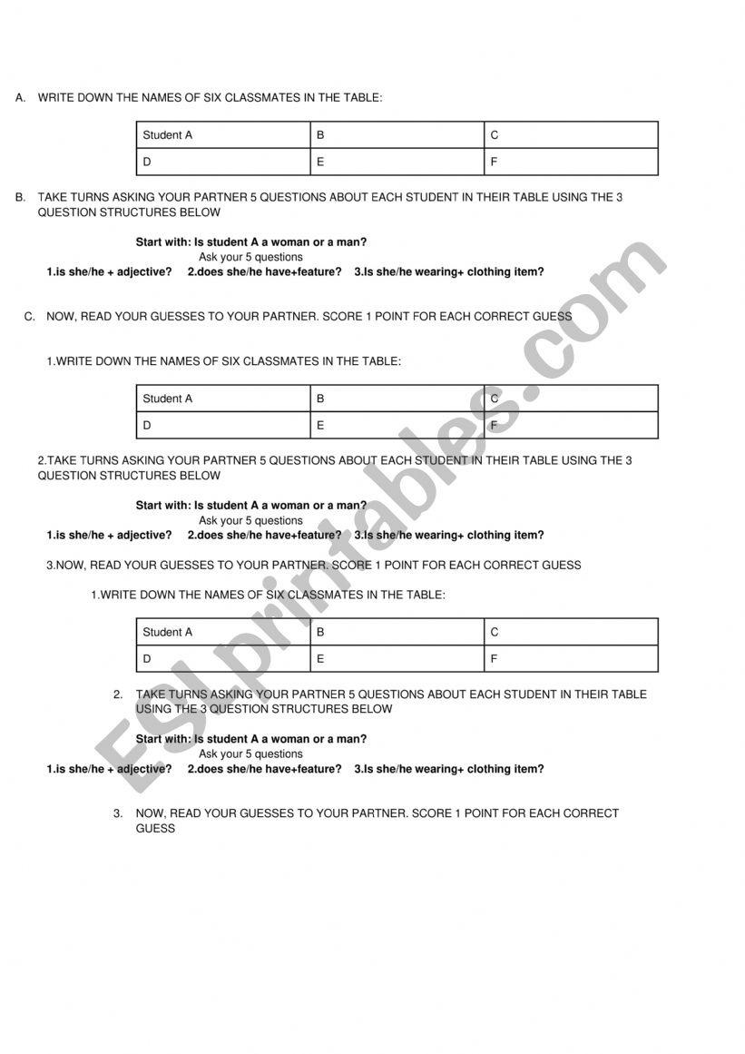 physical appearance worksheet