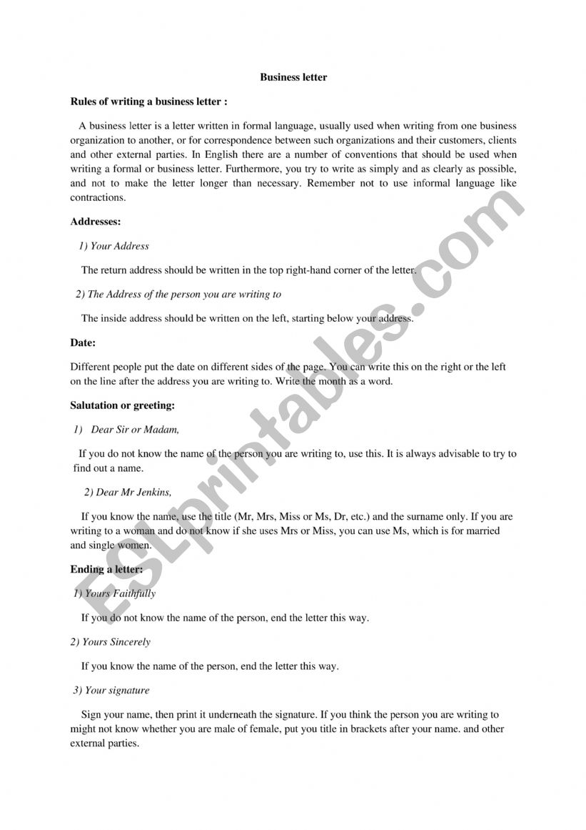 Business  worksheet