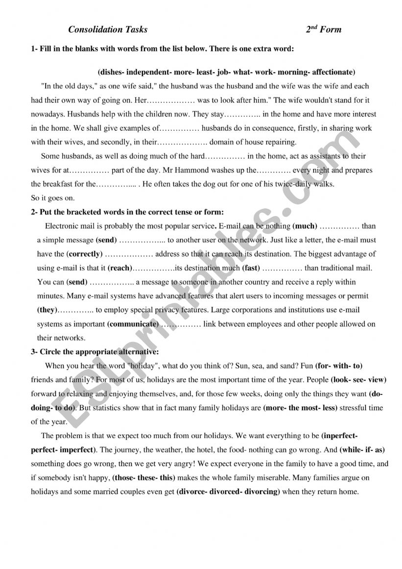 Consolidation tasks worksheet