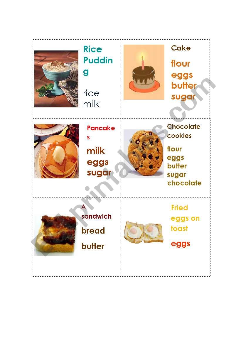Recipe game worksheet