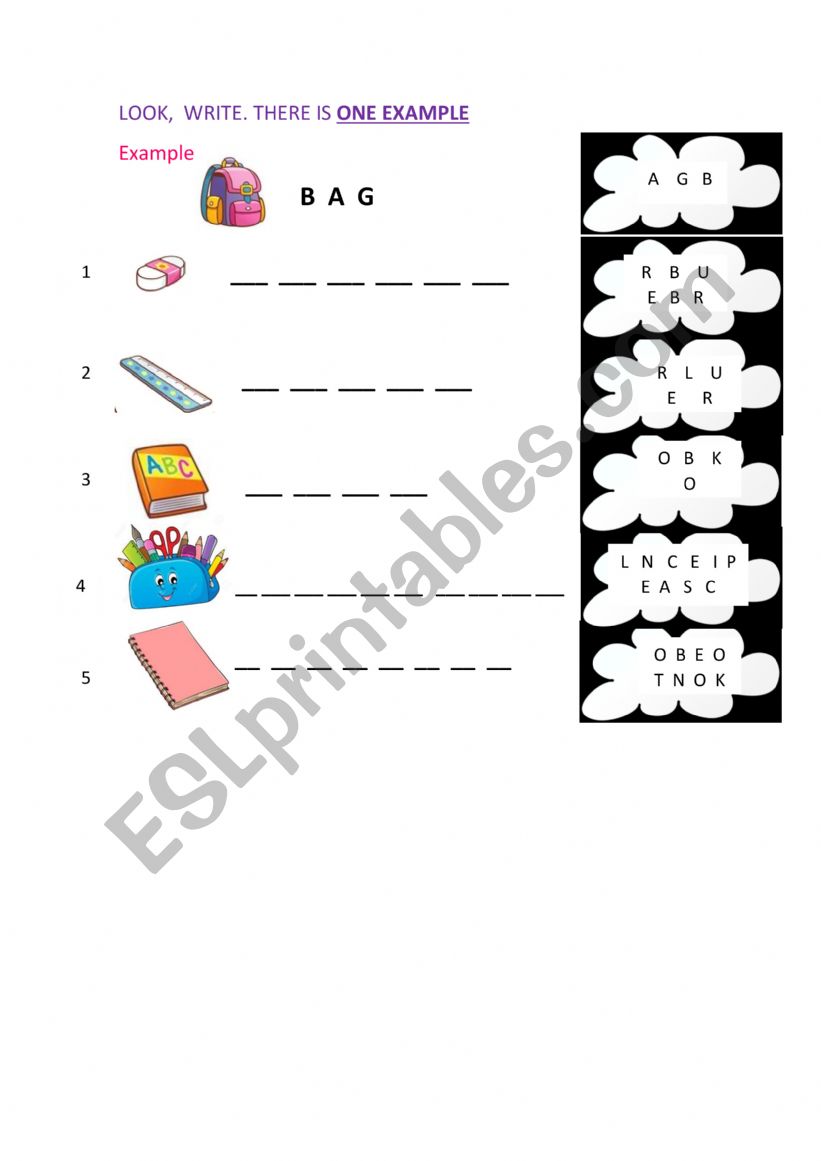 CLASSROOM  OBJECTS worksheet