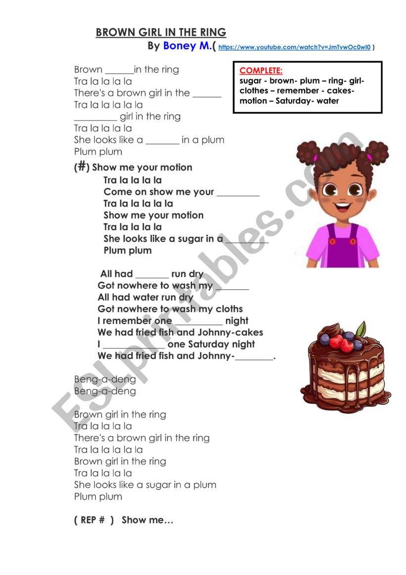 Brown girl in the ring -song worksheet