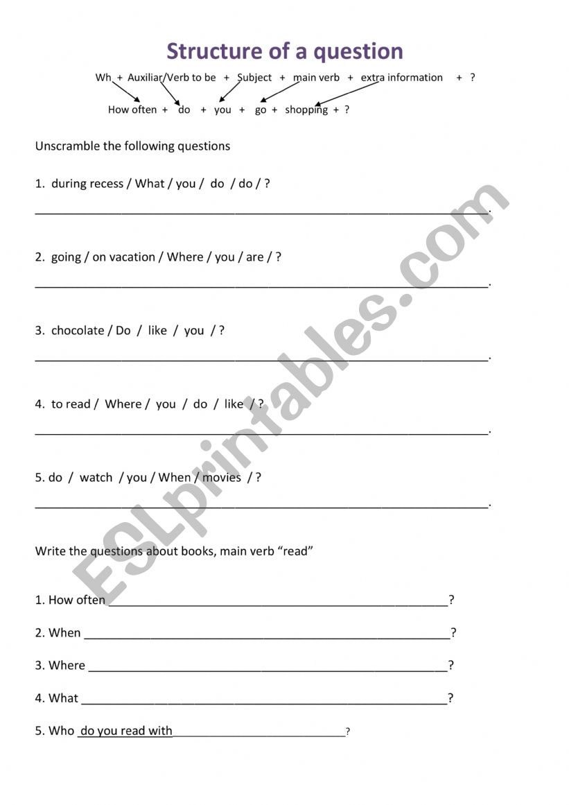 QUESTIONS STUCTURE worksheet