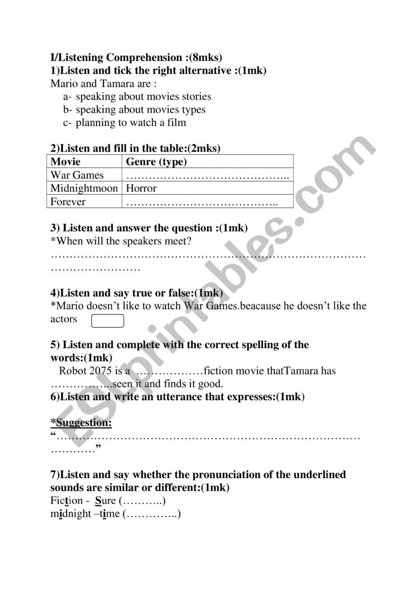 test 9th term 3 listening comprehension