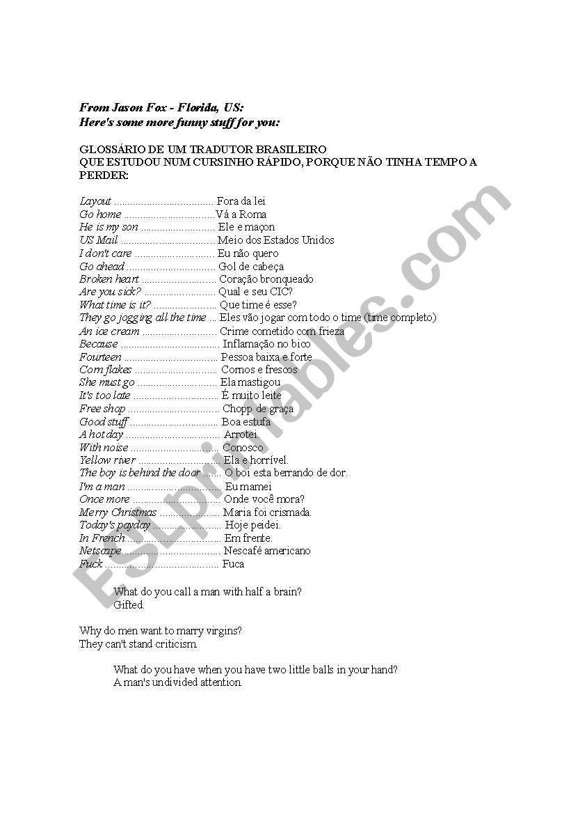 funny stuff  worksheet