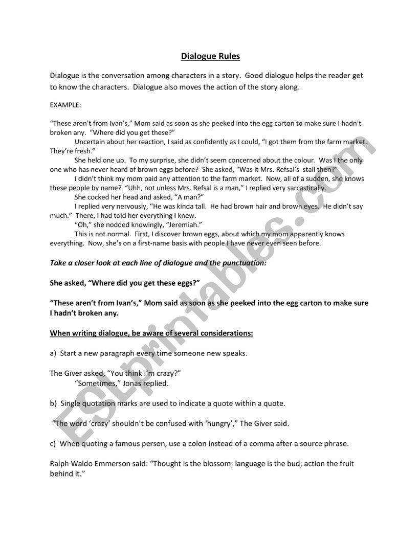 Dialogue rules worksheet