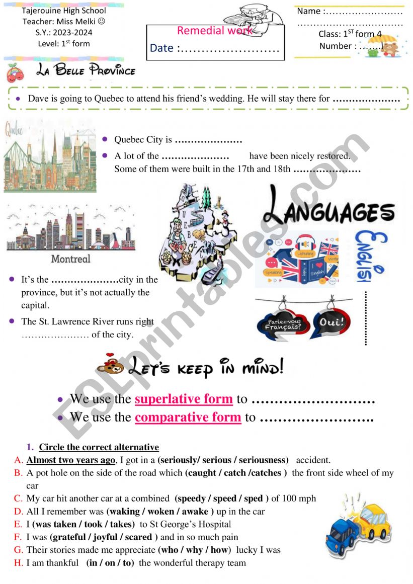 1st form remedial work worksheet