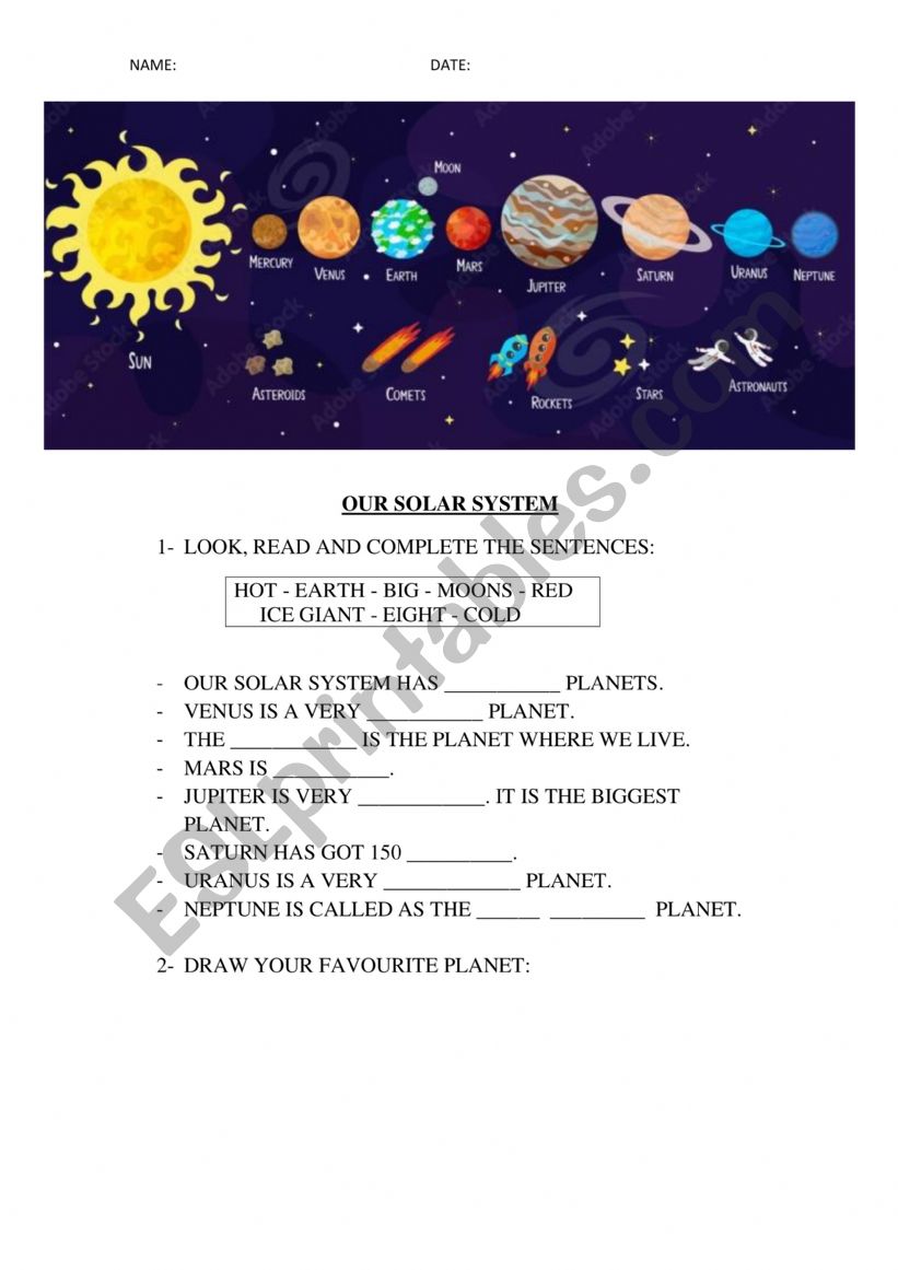 Solar system worksheet