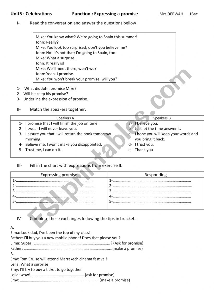 Expressing promise worksheet