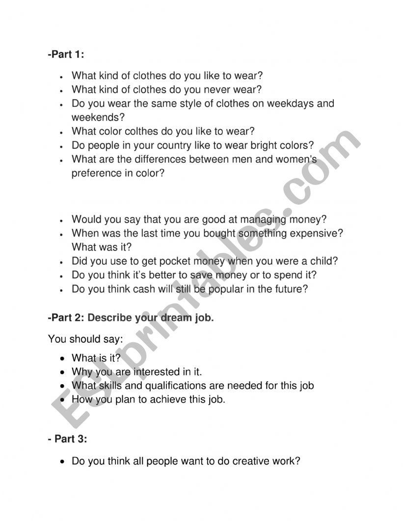 Speaking IELTS practice worksheet