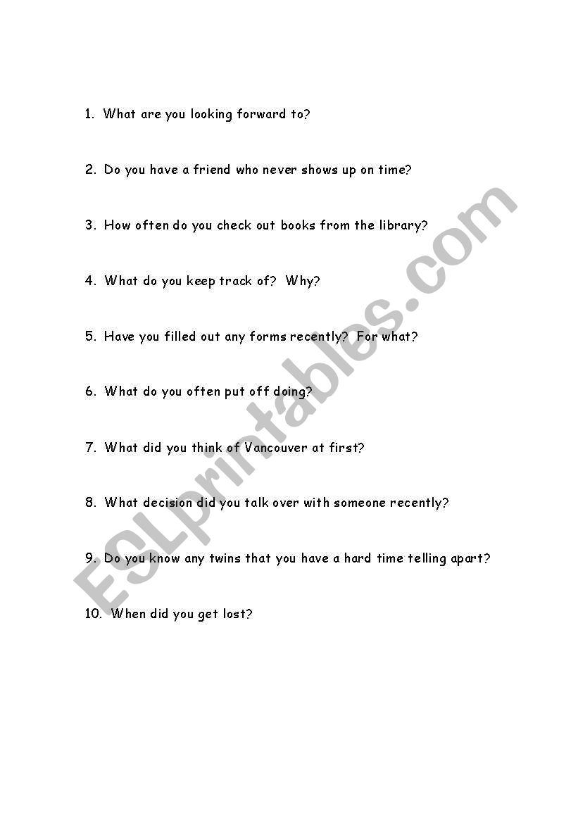 Phrasal Verb Conversation Questions