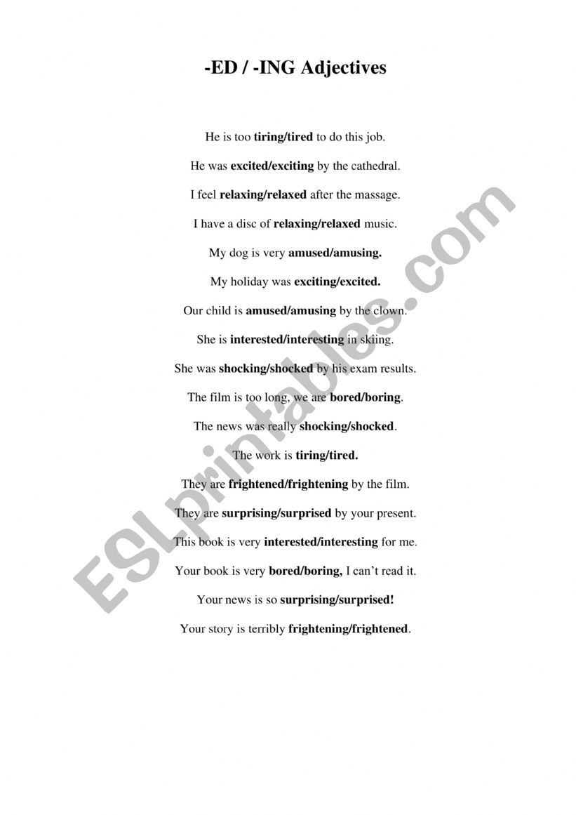 -ed/-ing adjectives worksheet