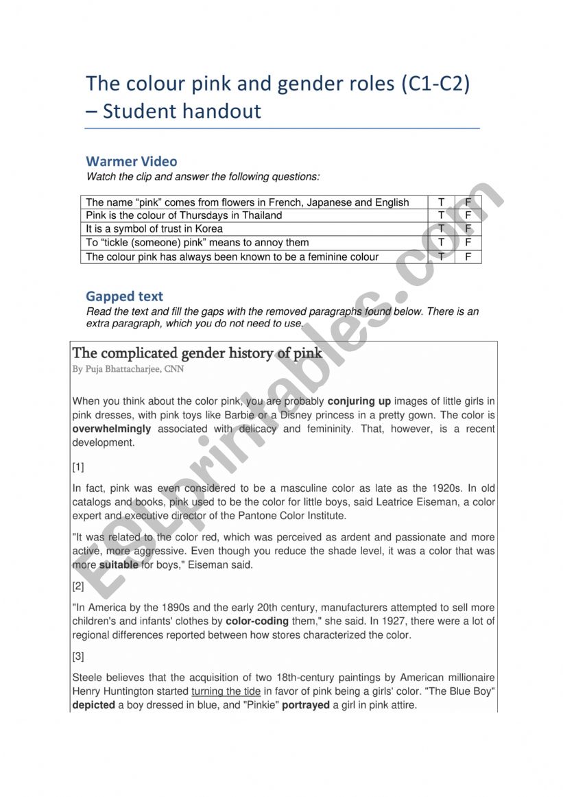 Gender roles  worksheet