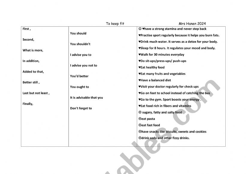 letÃ¯Â¿Â½s keep fit  worksheet