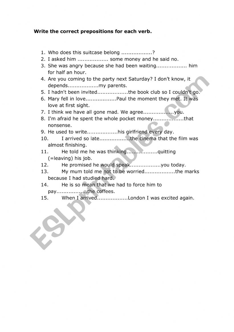 Verbs with prepositions worksheet