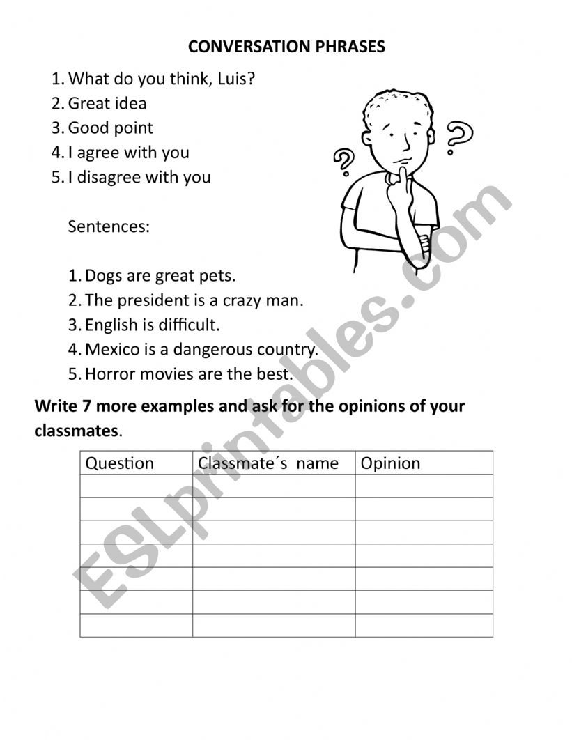 ASKING FOR OPINIONS worksheet