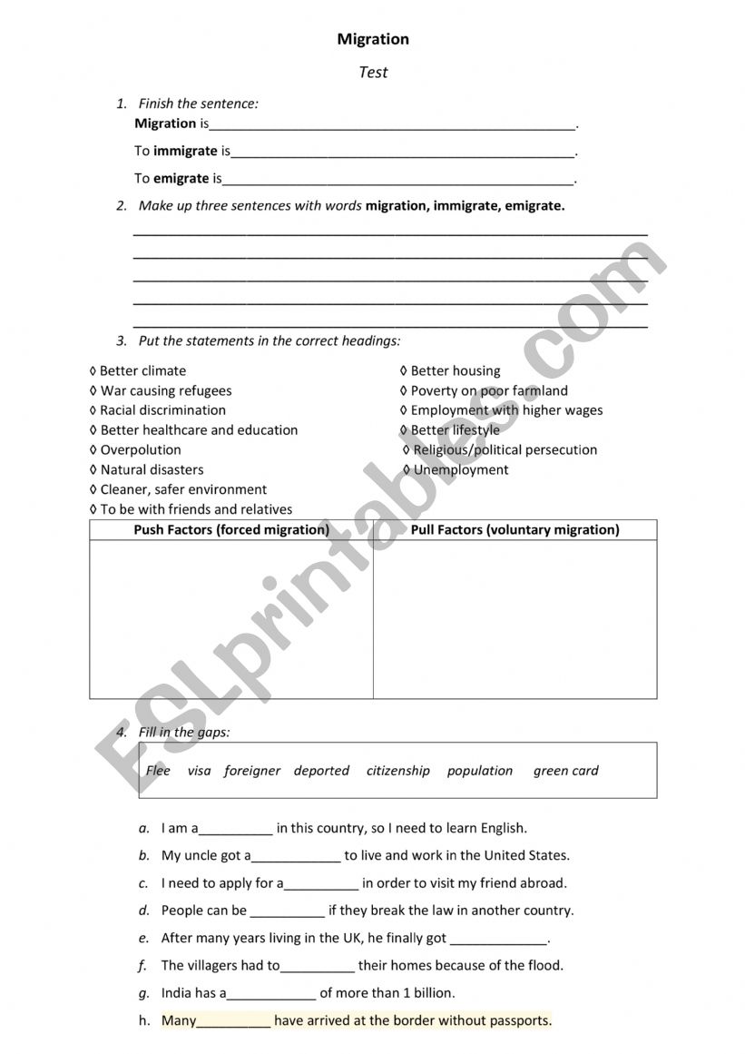 Migration test worksheet