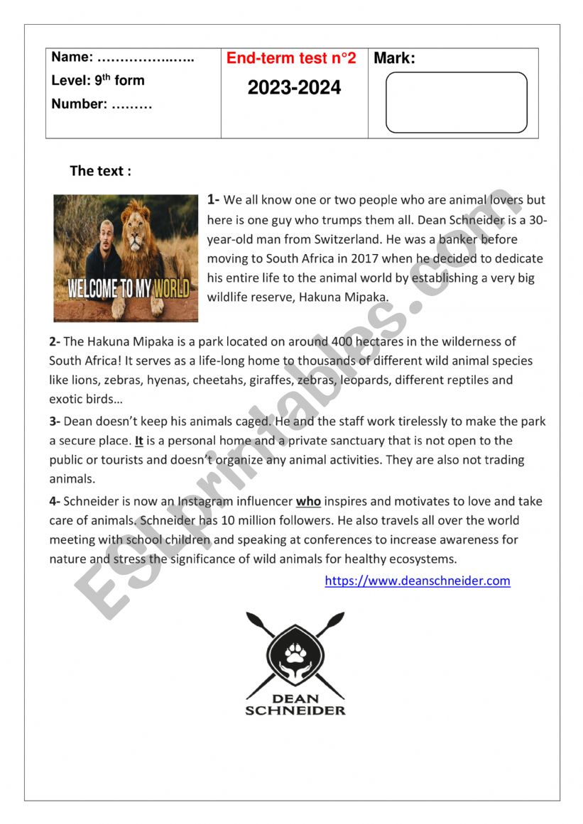 9th grade final exam  worksheet