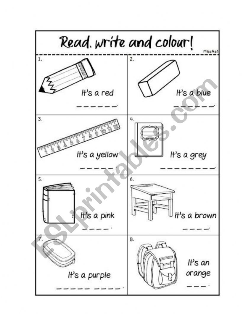 school supplies worksheet