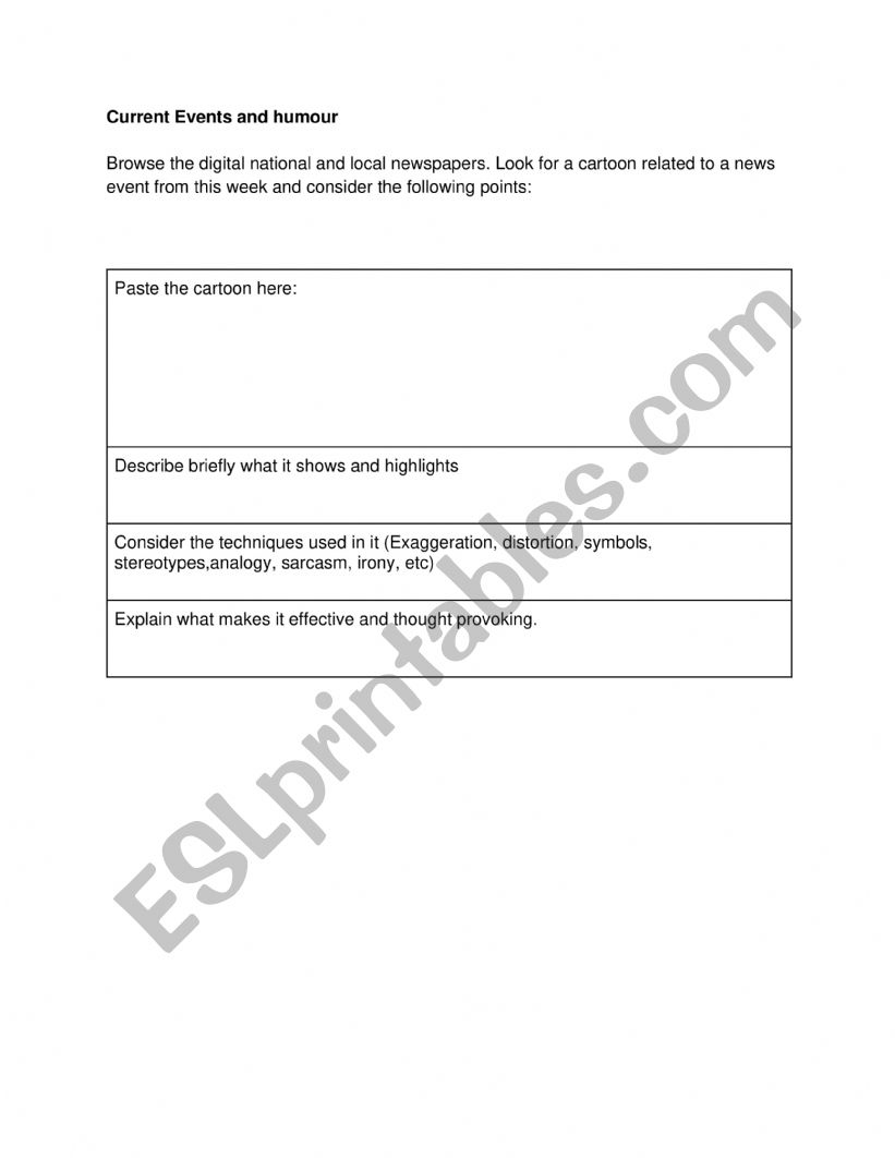 current events and humour worksheet
