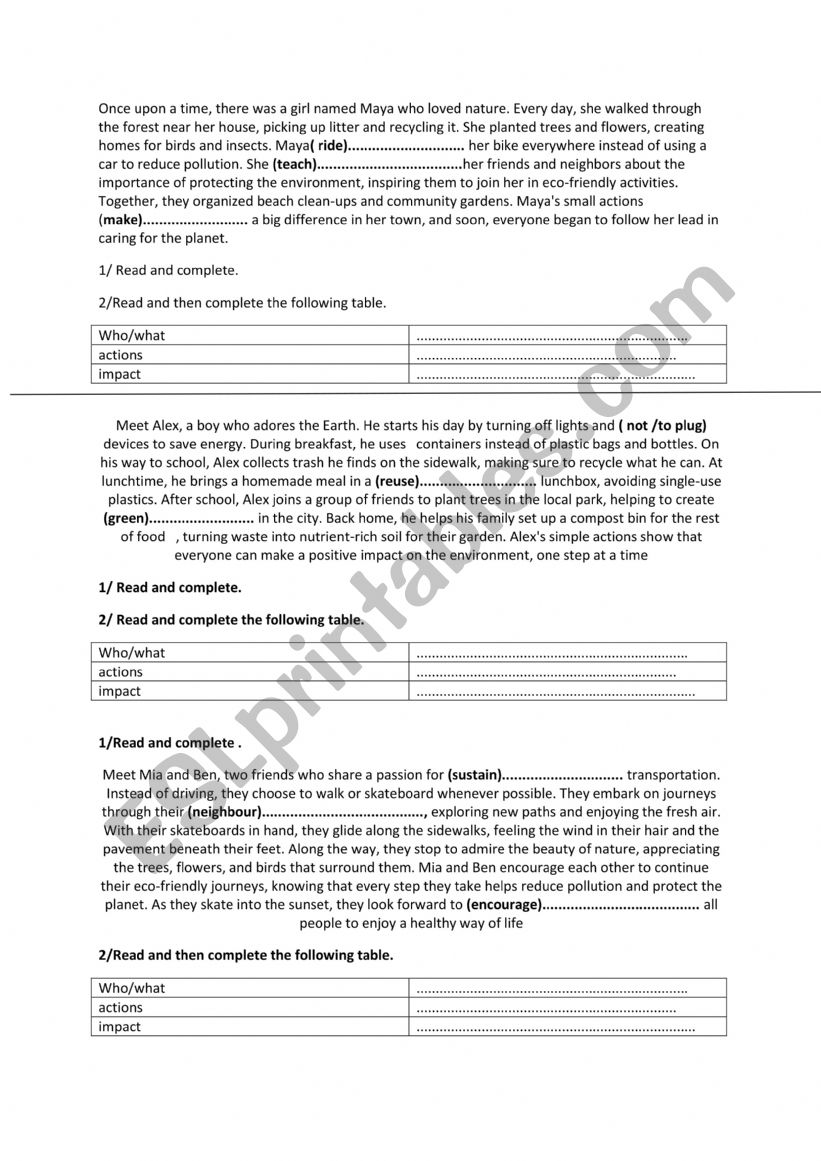 short stories worksheet