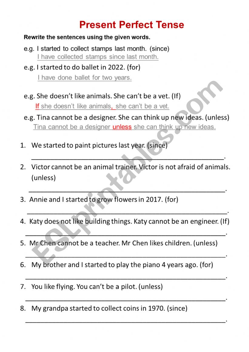 Present Perfect Tense-Rewrite the sentences