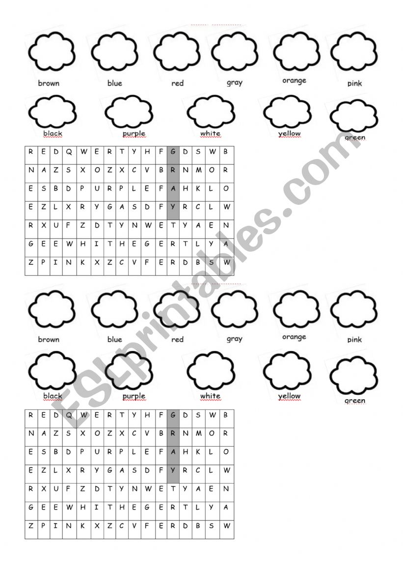 Colors wordsearch worksheet
