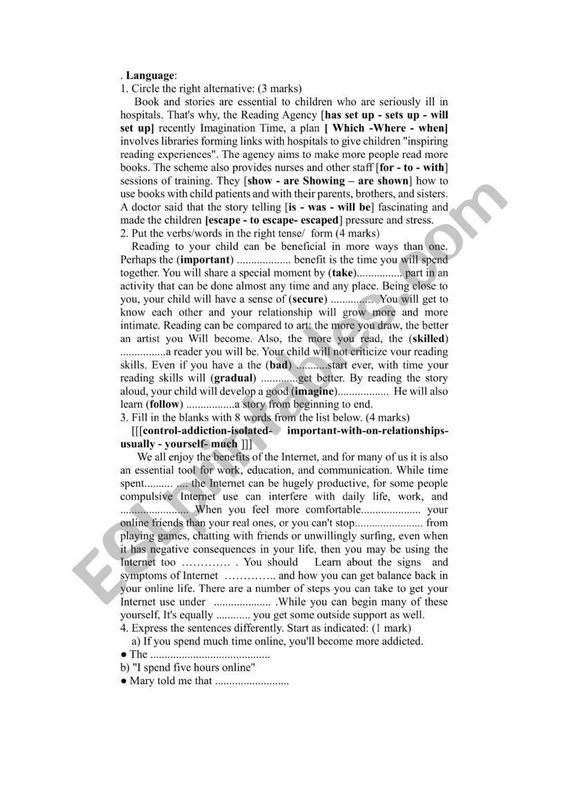 Test N°3  2nd year worksheet