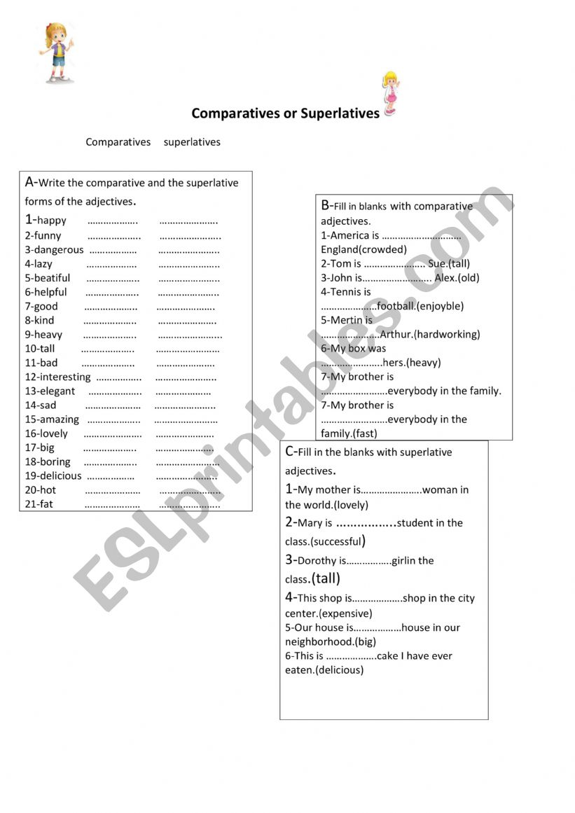 comparative vs superlative worksheet