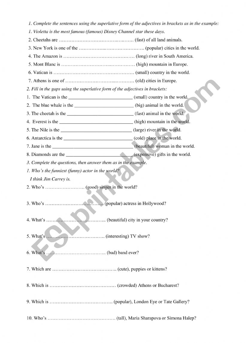 Adjectives worksheet