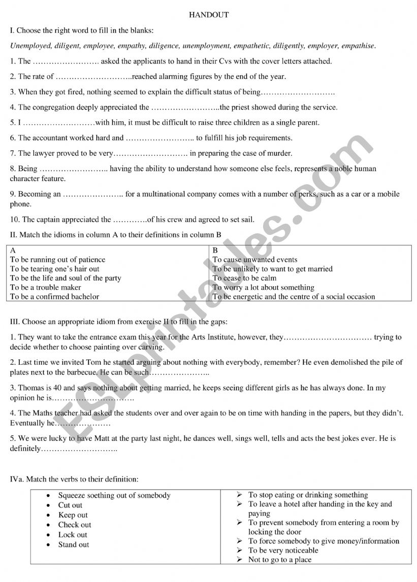 Jobs worksheet