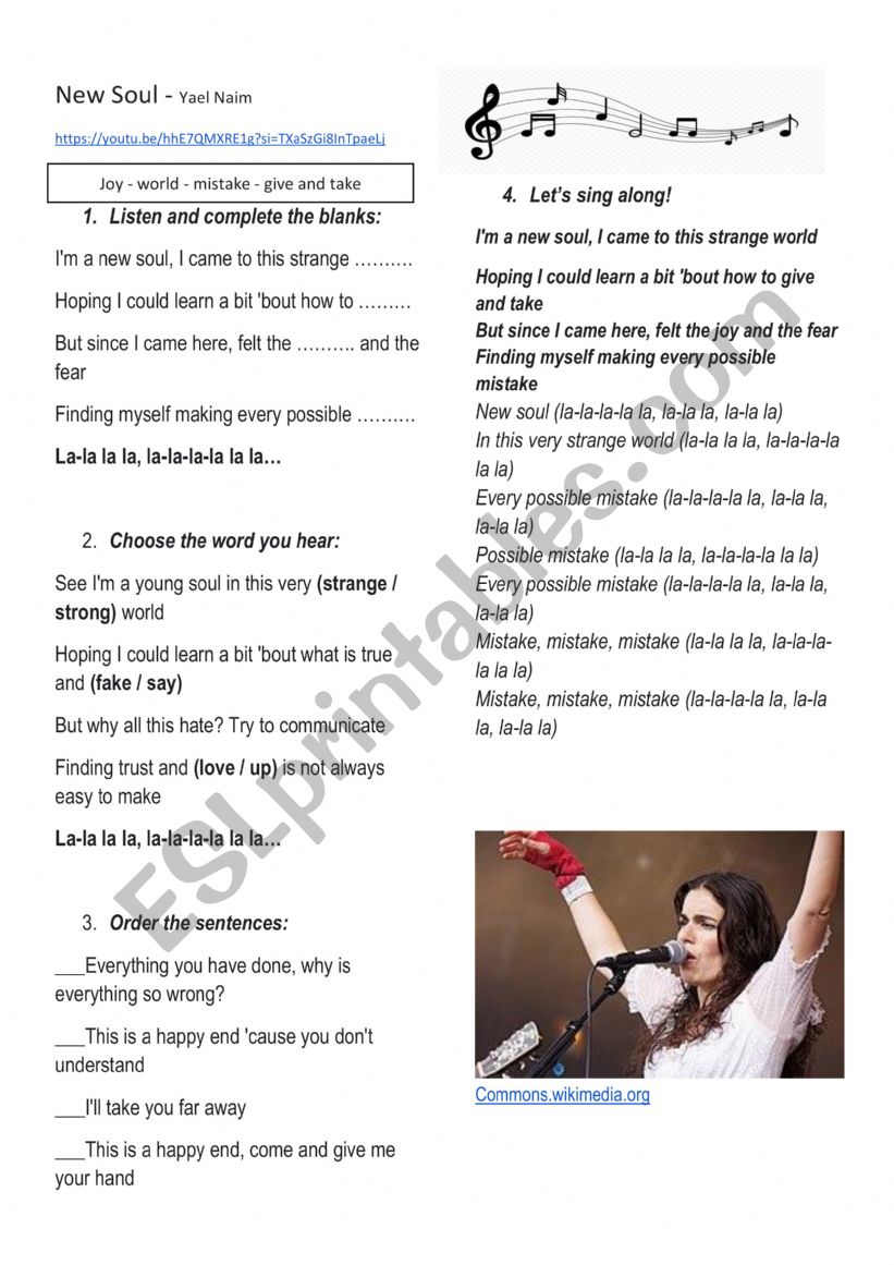 New Soul - Yael Naim _ Song worksheet