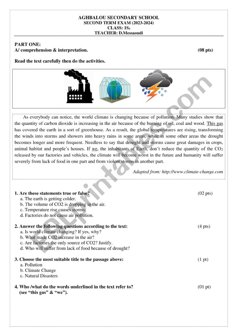 Second Term Exam Of English - Level 1 sci