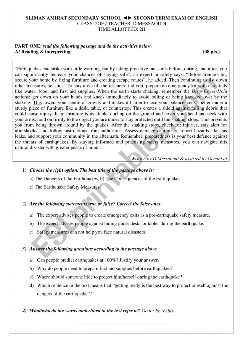 Second Term Exam of English - 2GE