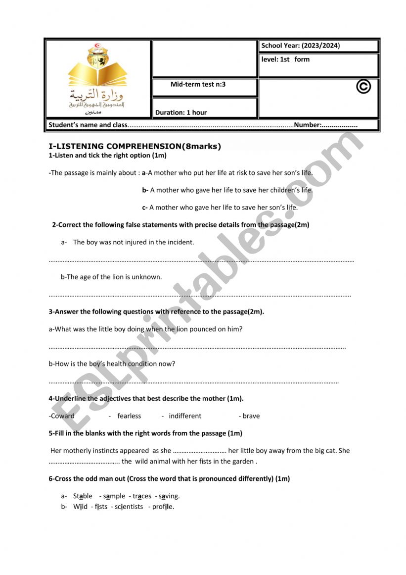 Mid-term n:3 worksheet