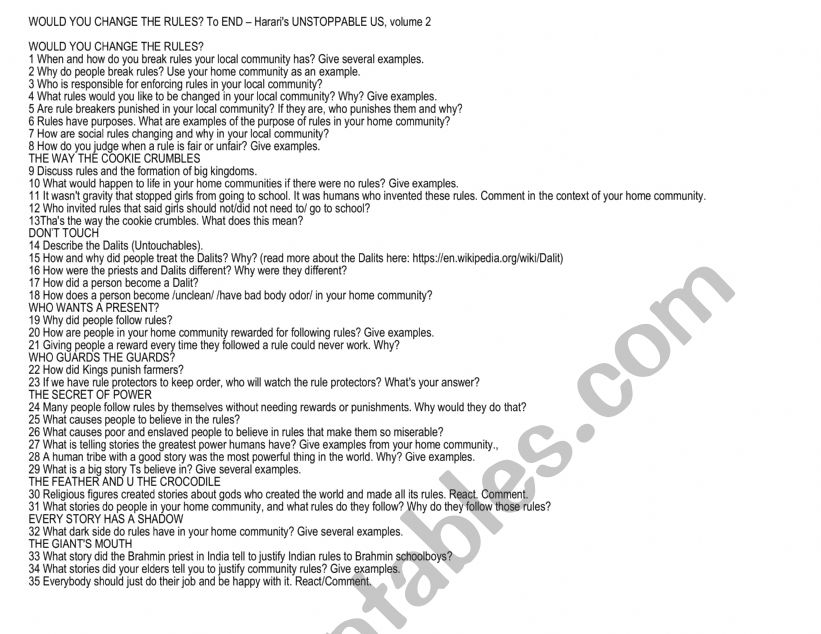 WOULD YOU CHANGE THE RULES? To END – Harari�s UNSTOPPABLE US, volume 2 WOULD YOU CHANGE THE RULES? To END – Harari�s UNSTOPPABLE US, volume 2