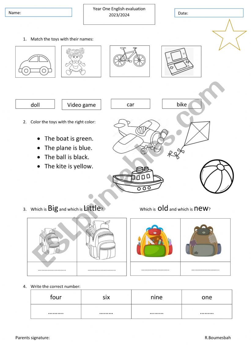 year one evaluation worksheet