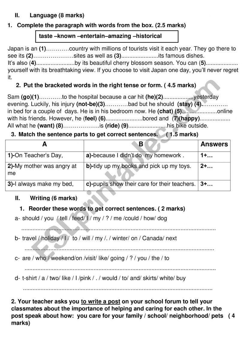 Mock Test 1 for 6th form basic education