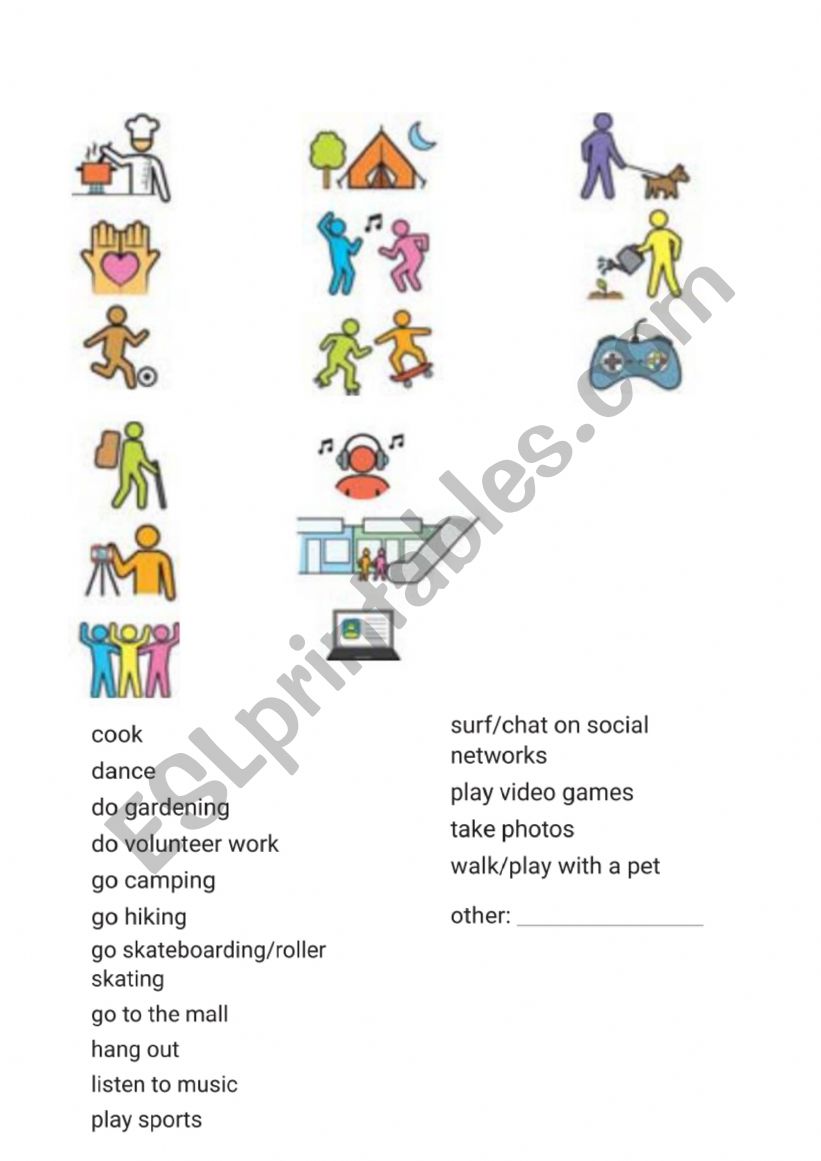 Free time activities worksheet