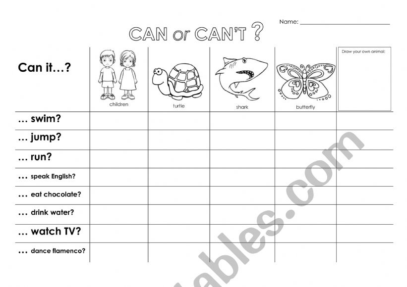 Can or can�t worksheet