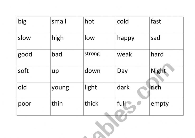 Opposites - Domino Cards  worksheet