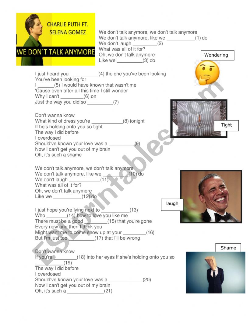 We don�t talk anymore - LISTENING EXERCISE