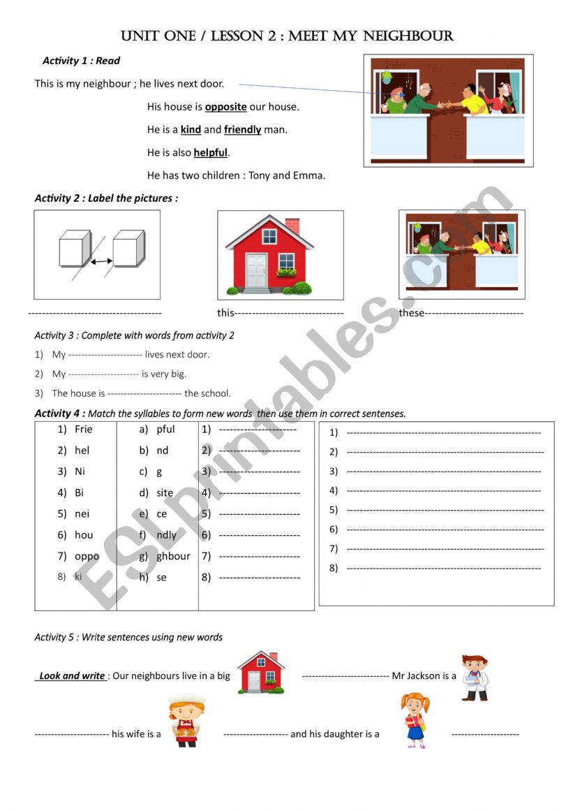 meet my neighbour worksheet