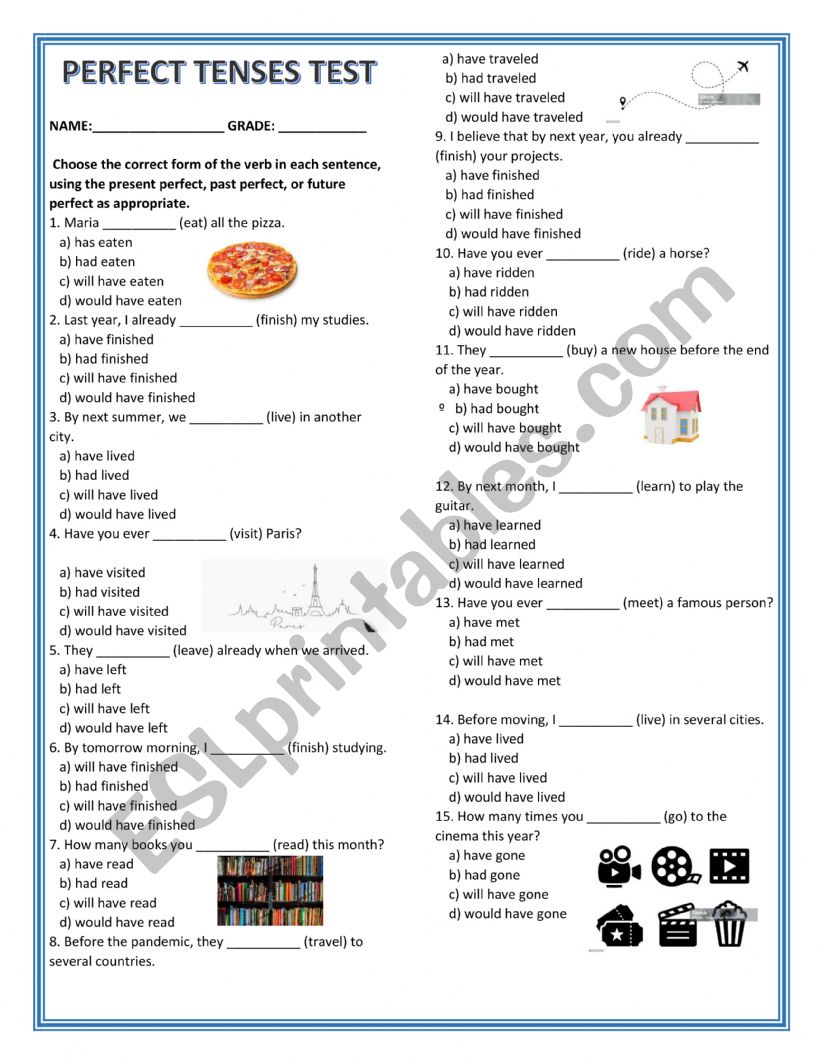 PERFECT TENSES worksheet