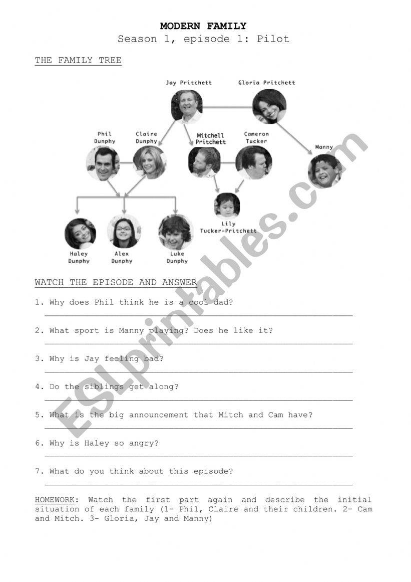 MODERN FAMILY EP 1 S1 worksheet